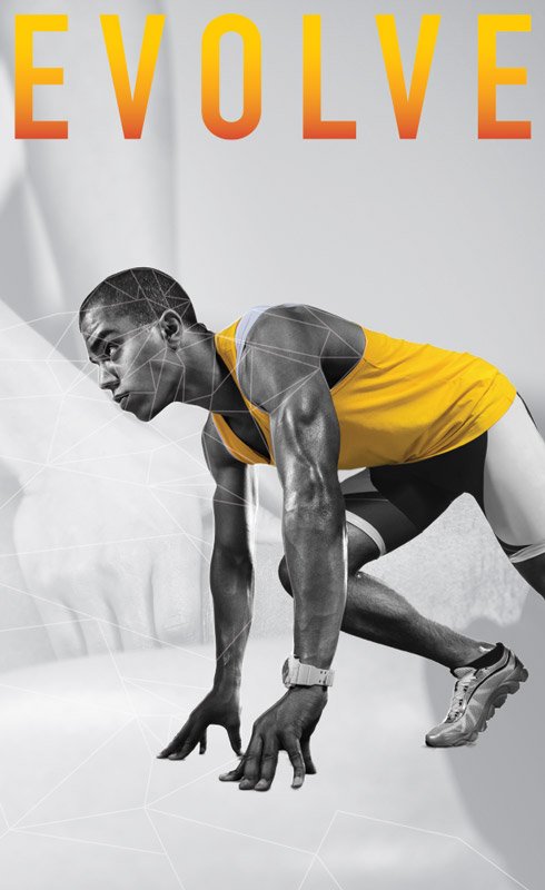 Man getting ready to run with a yellow shirt